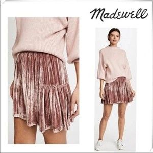 Madewell Sunset Rose Pink crushed velvet cute mini skirt size 4